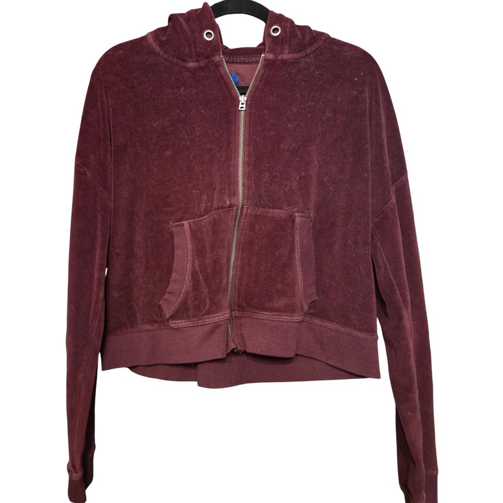 Aeropostale Hoodie Women XL Burgundy Velour Cropped Zip Up Casual Y2K LXJMCH27